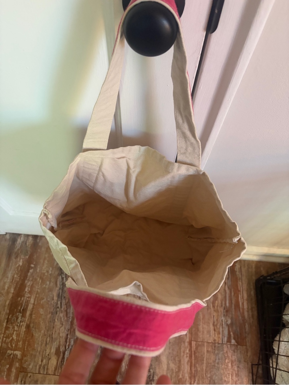The Black Dog Cream Canvas Tote with Pink Trim and Black Dog Motif - Picture 3 of 6